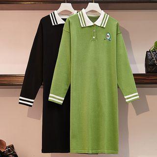 Long-sleeve Knit Shift Polo Dress