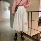 Flower Patterned Midi Skirt White - One Size