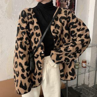 Leopard Fleece Jacket Leopard - Khaki - One Size