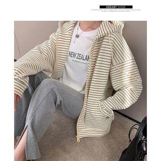 Striped Hooded Zip Jacket Stripes - Black & Off-white - One Size