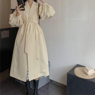 Puff-sleeve Double-breasted Coat Almond - One Size