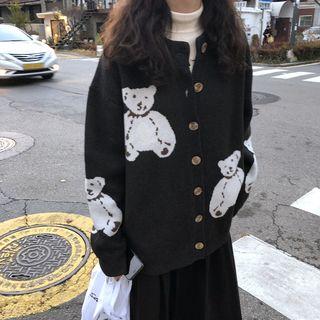 Bear Pattern Cardigan Black - One Size