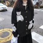 Bear Pattern Cardigan Black - One Size