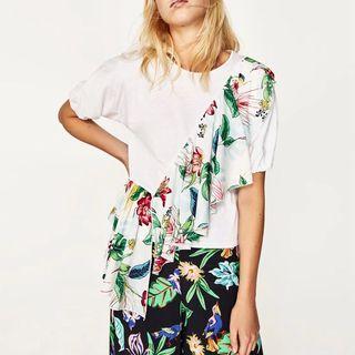 Frill Short-sleeve Floral Print T-shirt