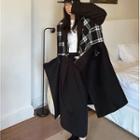 Detachable Double Bresated Long Coat Black & White - One Size