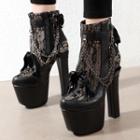 Faux Suede Chained Platform Block Heel Ankle Boots