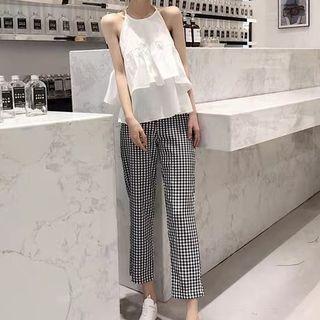 Set: Sleeveless Top + Cropped Plaid Pants