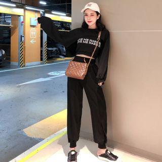 Set: Cropped Letter Tank Top + Front Cutout Sweatshirt + Sweatpants