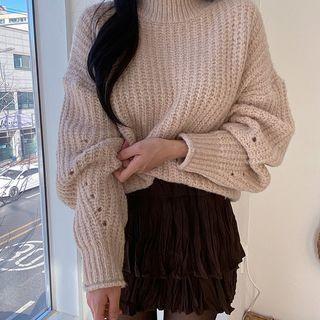 Turtle-neck Perforated Sweater