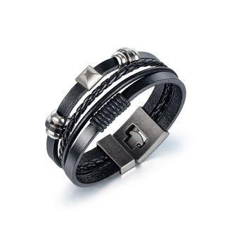 Simple Personality Geometric Square Multi-layer Leather Bangle Silver - One Size