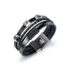 Simple Personality Geometric Square Multi-layer Leather Bangle Silver - One Size