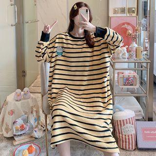 Striped Print Long-sleeve Sleep Dress