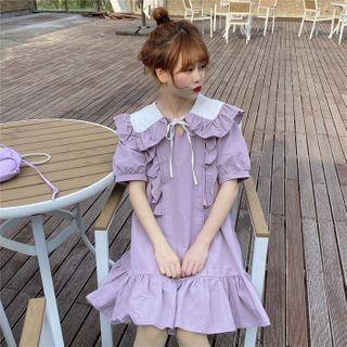Ruffle Collared Short-sleeve A-line Dress