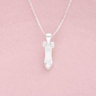 925 Sterling Silver Rhinestone Miniature Pump Pendant Necklace 925 Silver - One Size