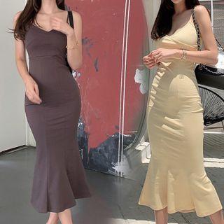 Spaghetti Strap Plain Midi Mermaid Dress
