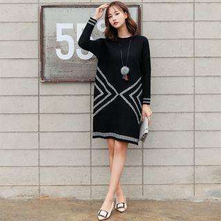 Jacquard Long-sleeve Knit Dress