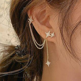 Asymmetric Rhinestone Sterling Silver Ear Stud 1 Pair - Gold - One Size