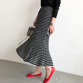 Polka-dot Long Ruffle Skirt