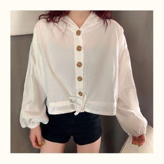 Drawstring-hem Hooded Button Cropped Jacket