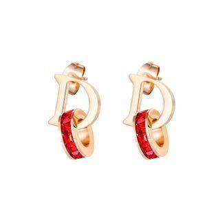 Fashion And Elegant Plated Rose Gold English Alphabet D Circle Red Cubic Zirconia Earrings Rose Gold - One Size
