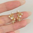 Star Rhinestone Faux Pearl Dangle Earring 1 Pair - S925 Silver - Gold - One Size