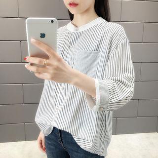 Pocket Detail Striped Blouse