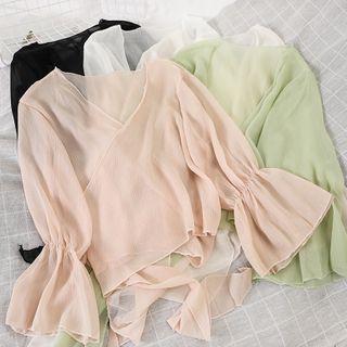 Long-sleeve Chiffon Tie-back Blouse
