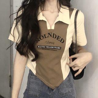 Short-sleeve Lettering Crop Polo Top