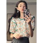 Ruffled-trim Floral Top