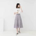 Short-sleeve Printed T-shirt / Floral Print Midi Shift Skirt