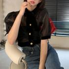 Puff-sleeve Cropped Shirt Black - One Size