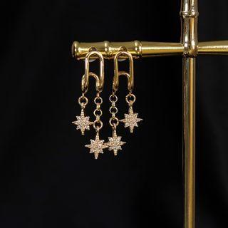 Rhinestone Star Dangle Earrings 1 Pair - Classic Earrings - S925 Silver - One Size