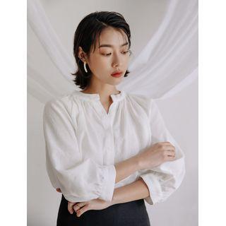 Mandarin-collar Raglan Linen Blouse