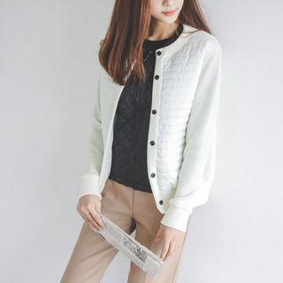 Quilted-front Button-down Cardigan