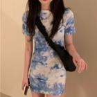 Short-sleeve Tie-dye Mini Bodycon Dress / Cropped T-shirt