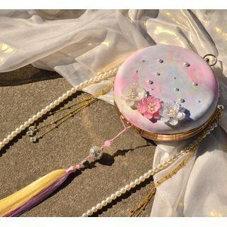 Round Floral Faux Pearl Strap Crossbody Bag