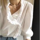 Frill-hem Long-sleeve Shirt