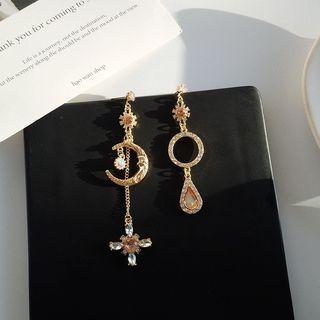 Non-matching Rhinestone Moon Drop Earring