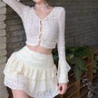Long-sleeve Lace Top / Tiered Mini Skirt