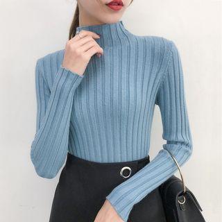 Long-sleeve Mock Neck Ribbed Top