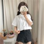 Peter Pan Collar Short Sleeve Blouse White - One Size