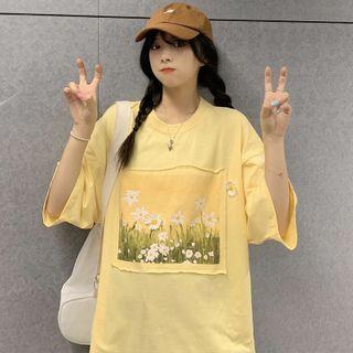 Short-sleeve Floral Applique T-shirt
