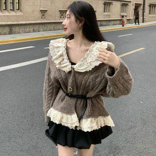Lace Trim Cardigan / Mini A-line Skirt