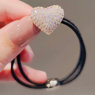 Heart Rhinestone Hair Tie Ly1681 - Gold - One Size