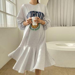 Ruffled Varsity Sweatshirt Dress