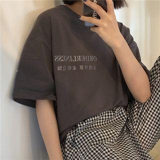 Elbow-sleeve Cartoon Cat Printed T-shirt