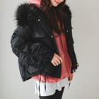 Faux-fur Hooded Puffer Jacket Black - One Size