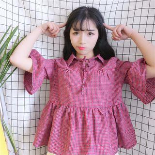 Elbow-sleeve Ruffle Blouse
