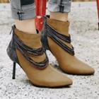 Pin Heel Metallic Strap Zip-up Short Boots
