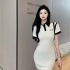 Short-sleeve Contrast Trim Mini Sheath Polo Dress